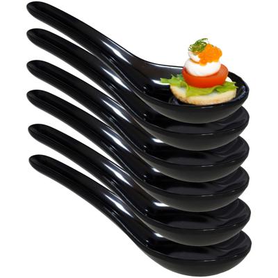 Amuse/aperitief lepels - hapjes/tapas - 6x stuks - porselein - zwart