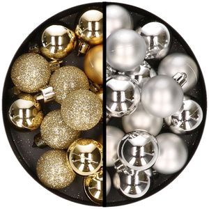 36x stuks kunststof kerstballen goud en zilver 3 en 4 cm