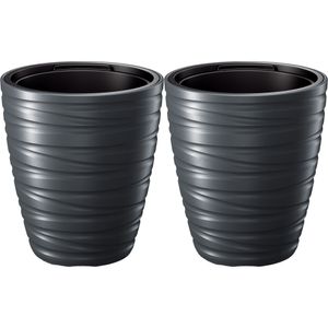 Plantenpot/bloempot Amazing - 2x - buiten/binnen - kunststof - antraciet - D30 x H33 cm