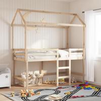 Halfhoogslaper met ladder en bedhuis grenenhout 90x200 cm