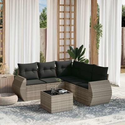 6-delige Loungeset met kussens poly rattan lichtgrijs