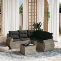 6-delige Loungeset met kussens poly rattan lichtgrijs