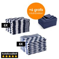 Zavelo 6x Theedoeken en 6x Keukendoeken Set + 6x GRATIS VAATDOEKJES - 6x Theedoeken - 6x Keukendoeken - Blauw - thumbnail