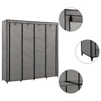 Kledingkast met 4 vakken 175x45x170 cm grijs
