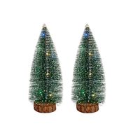 Krist+ Kleine decoraties kerstboompjes 2x stuks - 35 cm - met licht - Kerstdorpen - thumbnail