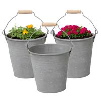 Plantenpot/bloempot emmer Eddy - 3x - zink - zilver - D18 X H18 cm - thumbnail