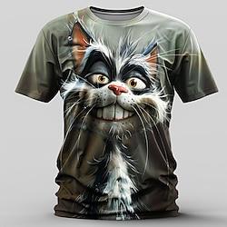 Grafisch Kat Retro vintage Casual Street Style Voor heren 3D-afdrukken T-shirt Buitensporten Feestdagen Uitgaan T-shirt Paars Grijs Korte mouw Strakke ronde hals Overhemd Lente zomer Kleding S M L XL Lightinthebox