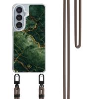 Samsung Galaxy S26 hoesje met donkerbruin koord - Emerald Marble