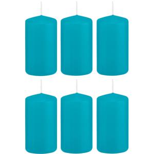 Cilinderkaars/stompkaars - 6x - turquoise - 5 x 10 cm - 23 branduren