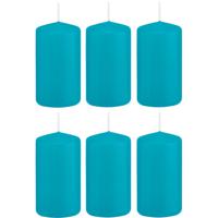 Cilinderkaars/stompkaars - 6x - turquoise - 5 x 10 cm - 23 branduren