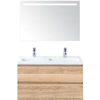 Vogue Badmeubelset 100 cm - Greeplijst in Kleur - Grey Oak - Keramische Wastafel Wit 2 Kraangaten met Sence Spiegel