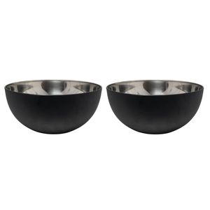 2x Salade serveerschalen/kommen 23 cm mat zwart RVS - Saladeschalen