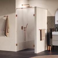 Brauer Void - Carving Nisdeur - 2-Delig - Helder Glas - 90 x 200 cm - Omkeerbaar - met Draaideur 60 cm - Aan Muur - incl. Glascoating - PVD Koper Geborsteld