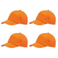 Baseballcap / pet Outdoor - 4x - 5 panels - oranje - volwassenen - klittenbandsluiting - katoen