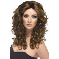 Glamour look dames pruik - bruin haar - krullen - Hollywood filmster - verkleed