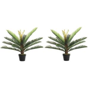 2x Groene boomvaren kunstplant 75 cm in zwarte plastic pot