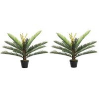 2x Groene boomvaren kunstplant 75 cm in zwarte plastic pot