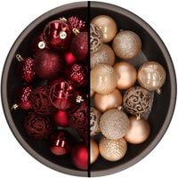 Kunststof kerstballen 74x stuks donkerrood en lichtbruin 6 cm - Kerstbal - thumbnail