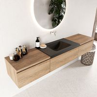 Mondiaz Bukla 200cm badmeubel met module 60 Washed Oak met 3 lades wastafel Cloud midden 0 kraangaten Urban - thumbnail