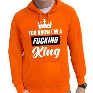 Oranje You know i am a fucking King hooded sweater heren