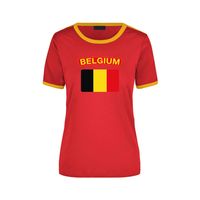 Belgium rood / geel ringer t-shirt Belgie met vlag voor dames - thumbnail