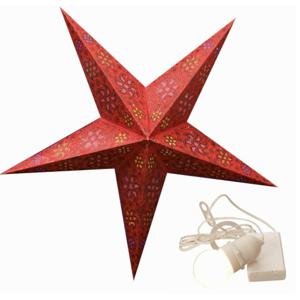 Decoratie kerstster - rood - 40 cm - papier - incl. verlichting