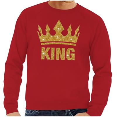 Koningsdag verkleed sweater heren - rood - King - glitter goud - kroon