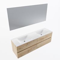 MONDIAZ VICA 160cm badmeubel onderkast Washed Oak 4 lades. Wastafel CLOUD dubbel zonder kraangat, kleur Talc met spiegel LED. - thumbnail