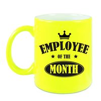 1x stuks collega cadeau mok / beker neon geel employee of the month - thumbnail