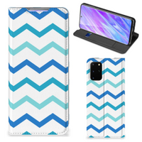 Samsung Galaxy S20 Plus Hoesje met Magneet Zigzag Blauw - thumbnail