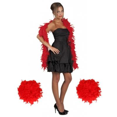Carnaval verkleed boa - 2x - veren boa - rood - 180 cm - dames - veertjes