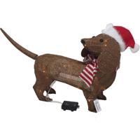 Kerstverlichting figuur - hond/teckel - met kerstmuts - 70 x 14 x 43 cm - 40 LED lampjes wit