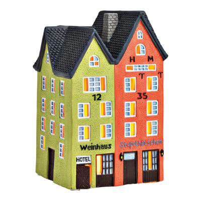 Lichthaus "1235 Weinhaus Stapelhäuschen" Keulen van porselein, groen/rood (B/H/D) 11x18x11cm