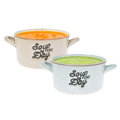 Soepkommen/serveer schaaltjes - 2x - met oor - lichtblauw/beige porselein - 500ml