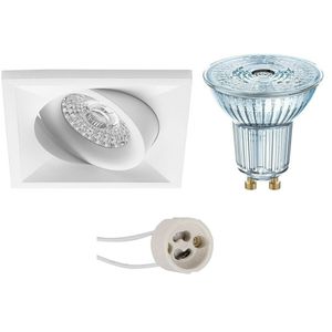 LED Spot Set - LEDVANCE Parathom PAR16 940 36D - Pragmi Qiundo Pro - GU10 Fitting - Dimbaar - Inbouw Vierkant - Mat Wit - 5.5W - Natuurlijk Wit 4000K - Kantelbaar - 80mm