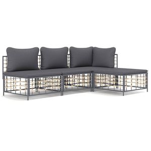 The Living Store Loungeset - Hoekbank Antraciet - Poly rattan