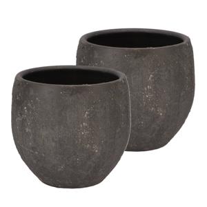 DK Design Bloempot rond model Maya - 2x - verweerd zwart - D18 x H20 cm - rustiek