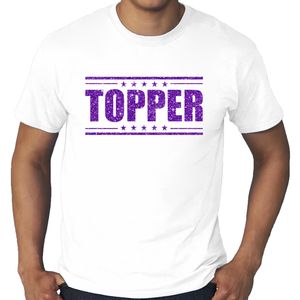 Grote maten Topper t-shirt wit met paarse letters heren