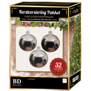 Zilveren Kerstversiering Kerstballen 32-delig 6 cm / 8 cm / 10 cm   -