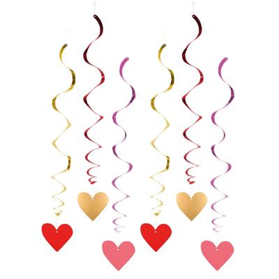 Hartjes hangdecoratie - 6x stuks - rood/roze/goud - 85 cm - valentijn - bruiloft - versiering Hartjes hangdecoratie - 6x stuks - rood/roze/goud - 85 cm - valentijn - bruiloft - versiering