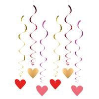 Hartjes hangdecoratie - 6x stuks - rood/roze/goud - 85 cm - valentijn - bruiloft - versiering