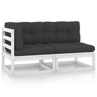 2-delige Loungeset met kussens massief grenenhout wit - thumbnail