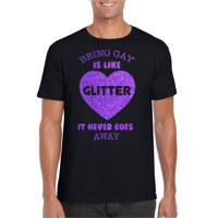Gay Pride T-shirt voor heren - being gay is like glitter - zwart/paars - glitters - LHBTI