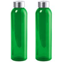 Glazen waterfles/drinkfles/sportfles - 2x - groen transparant - met RVS dop - 500 ml