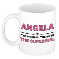 Naam cadeau mok/ beker Angela The woman, The myth the supergirl 300 ml - Naam mokken