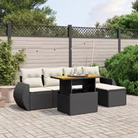 6-delige Loungeset met kussens poly rattan zwart
