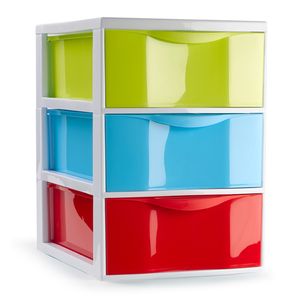 Ladeblokje/bureau organizer met 3x lades - multi kleuren - L18 x B25 x H25 cm - plastic