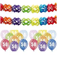 Partydeco 50 jaar feestartikelen pakket - 2x slingers en 12x ballonnen - verjaardag versiering Partydeco 50 jaar feestartikelen pakket - 2x slingers en 12x ballonnen - verjaardag versiering