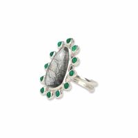 Zilveren Ring Toermalijnkwarts en Onyx Groen - thumbnail