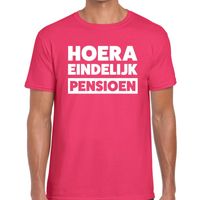 Hoera eindelijk pensioen t-shirt roze heren